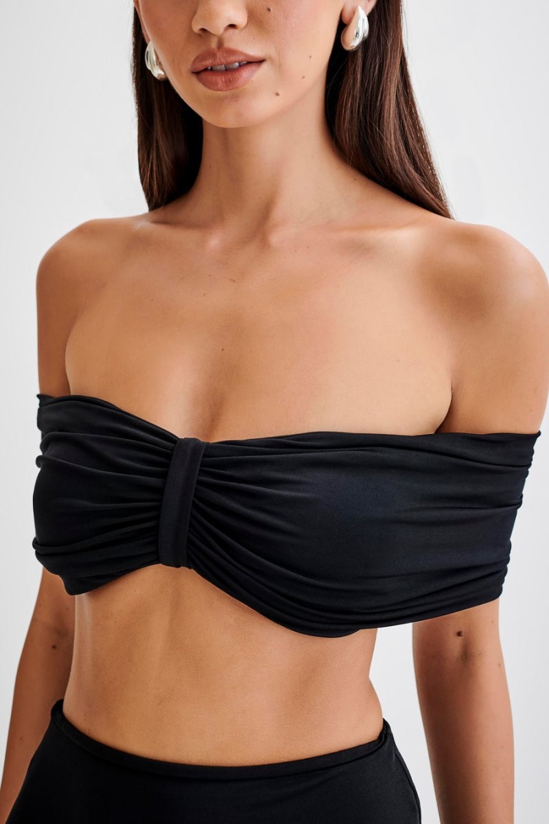 Women's Meshki Amber Slinky Crop Tops Black USA | V4Z-0228