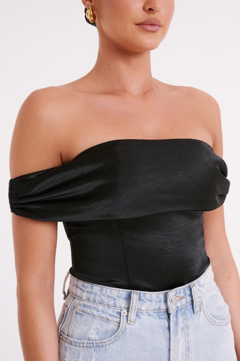 Women's Meshki Anysa Satin Strapless Tops Black USA | T4I-8787