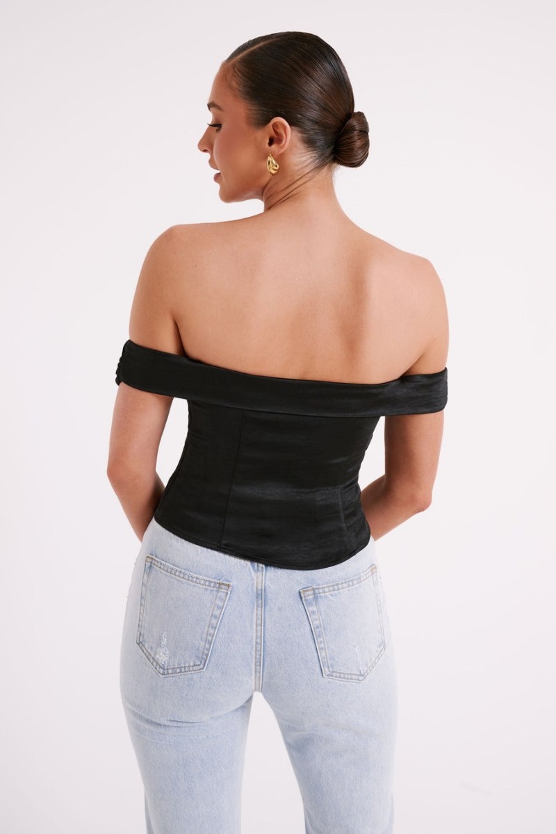 Women's Meshki Anysa Satin Strapless Tops Black USA | T4I-8787