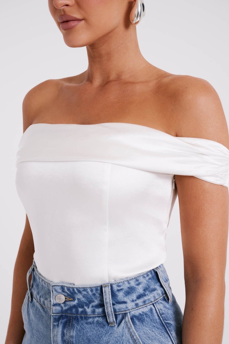 Women's Meshki Anysa Satin Strapless Tops White USA | Z7C-8303