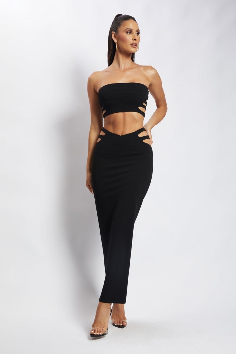 Women's Meshki Audrina Cut Out Bandeau Tops Black USA | Q3E-8883