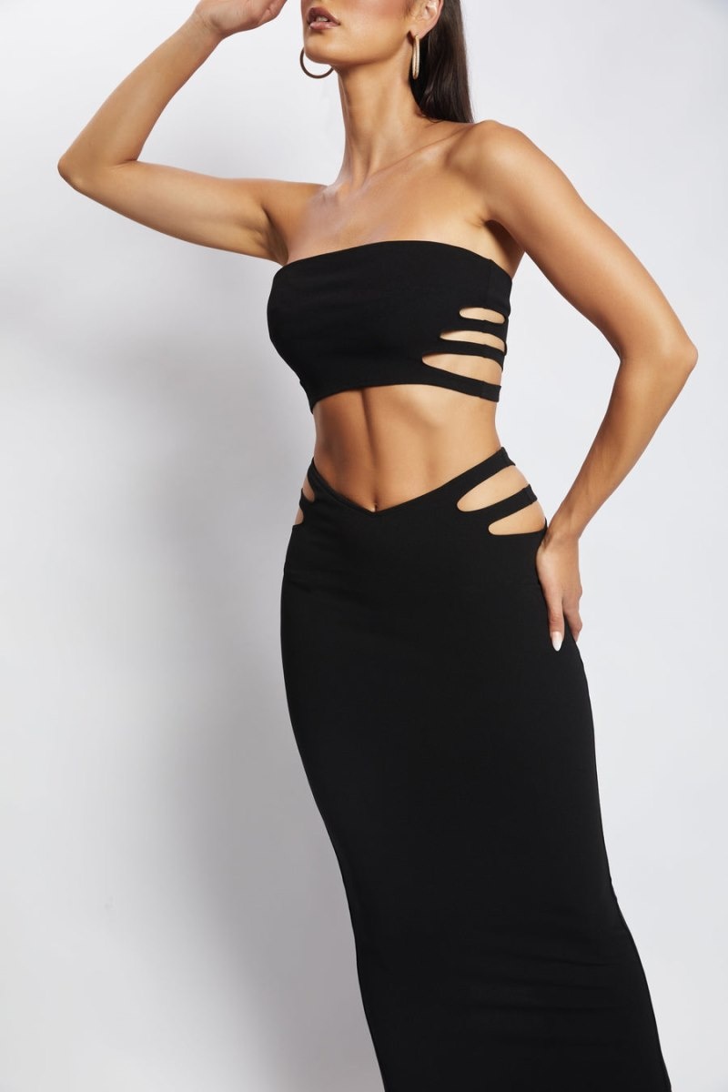 Women's Meshki Audrina Cut Out Bandeau Tops Black USA | Q3E-8883