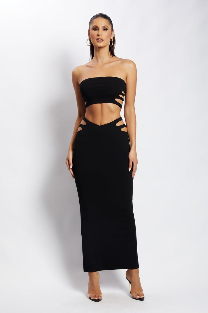 Women's Meshki Audrina Cut Out Bandeau Tops Black USA | Q3E-8883