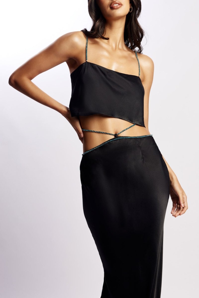 Women's Meshki Dayana Straight Cut Crop Tops Black USA | W5K-1658