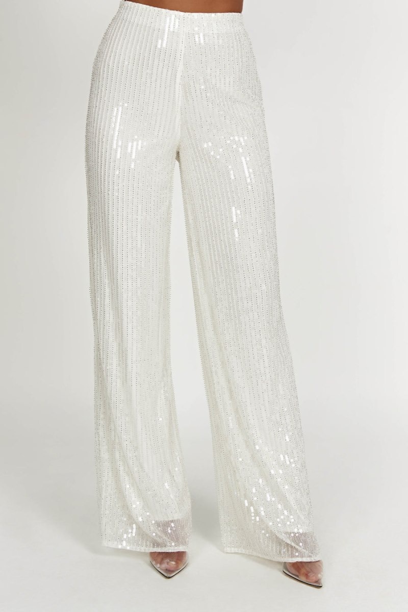 Women's Meshki Diaz Sequin Pants White USA | I3G-1342