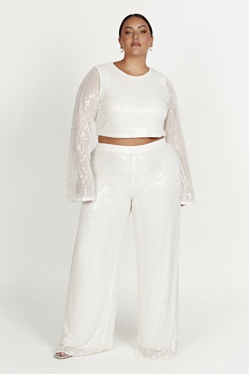 Women's Meshki Diaz Sequin Pants White USA | I3G-1342