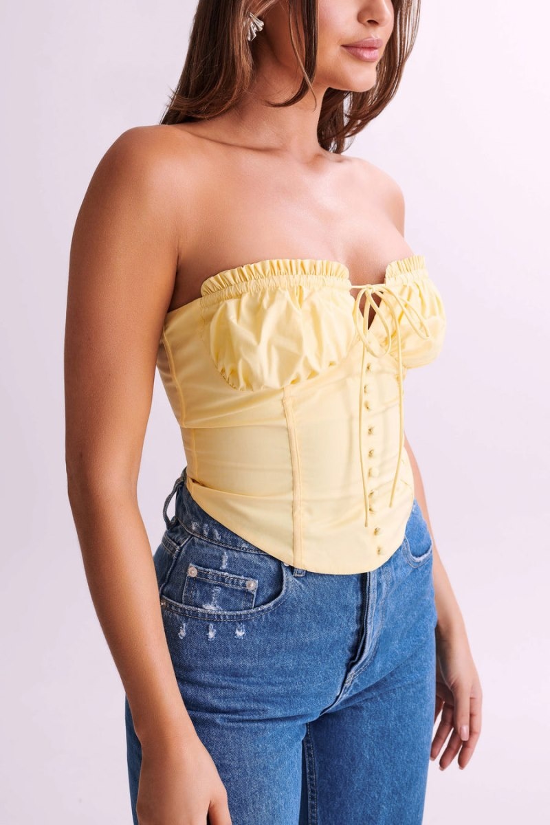 Women's Meshki Embry Ruched Strapless Tops Lemon USA | I0S-0123