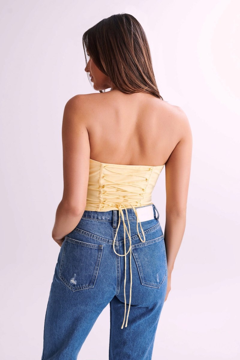 Women's Meshki Embry Ruched Strapless Tops Lemon USA | I0S-0123