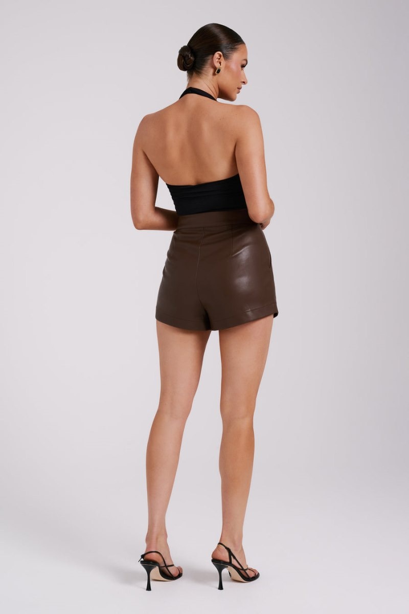 Women's Meshki Ingrid Faux Leather Shorts Dark Brown USA | I3P-1443