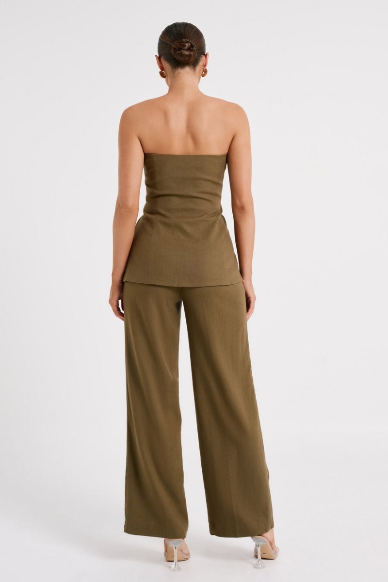 Women's Meshki Innis Linen Longline Strapless Tops Olive USA | R9U-5050