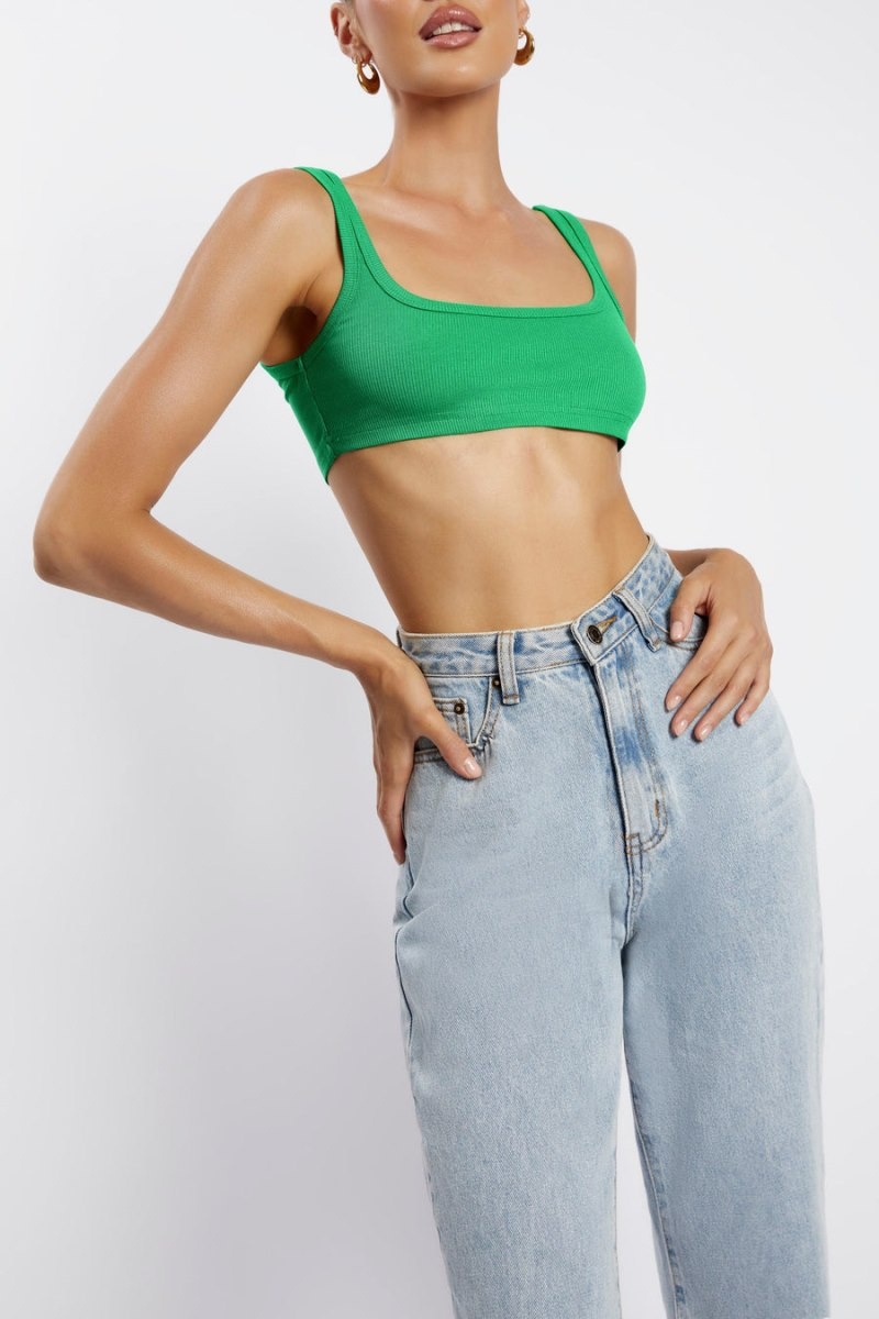 Women's Meshki Jackie Scoop Neck Crop Tops Green USA | S9V-4782