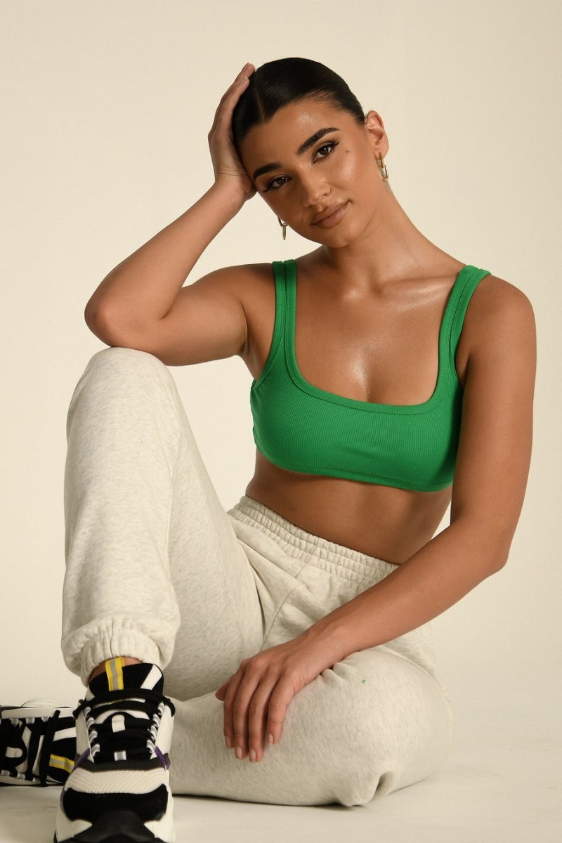 Women's Meshki Jackie Scoop Neck Crop Tops Green USA | S9V-4782