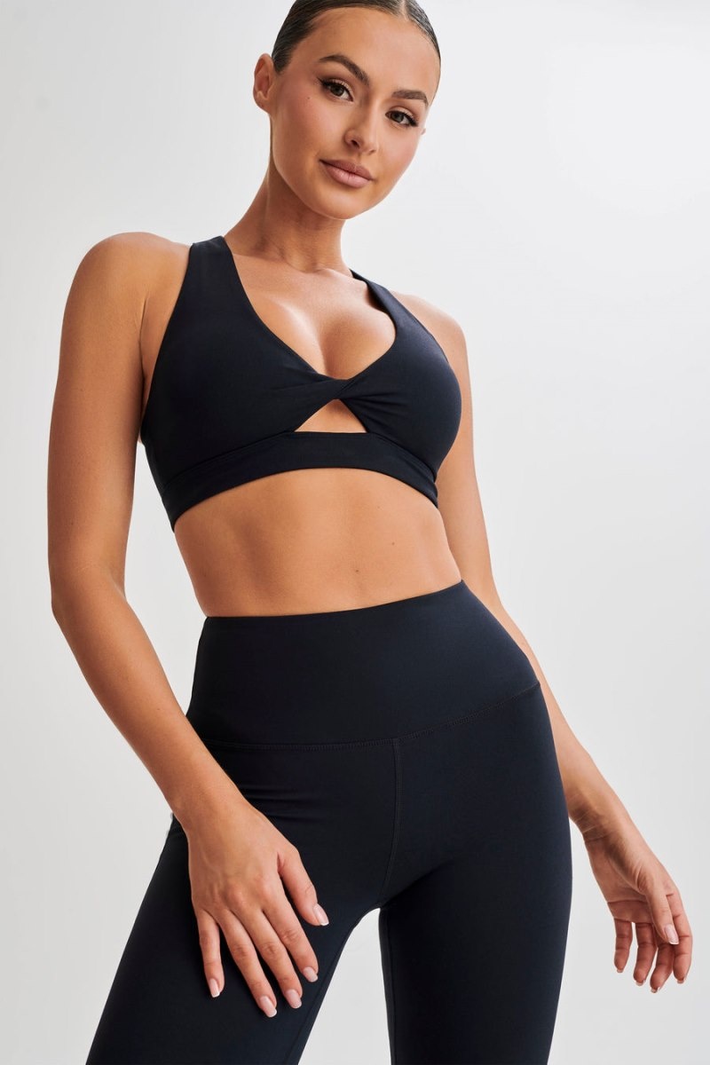 Women's Meshki Jackie Twist Crop Tops Black USA | I3J-2040