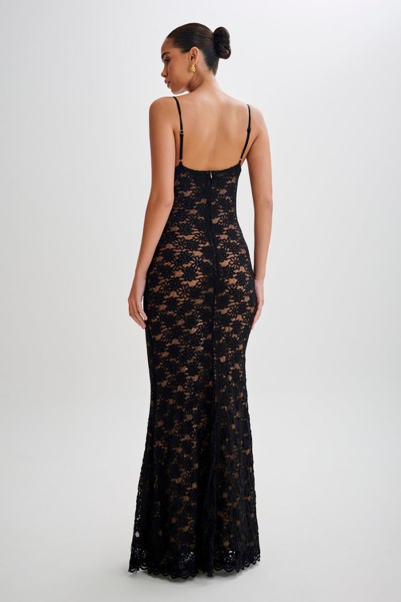 Women's Meshki Joelle Lace Cupped Maxi Dress Black USA | L6E-7392