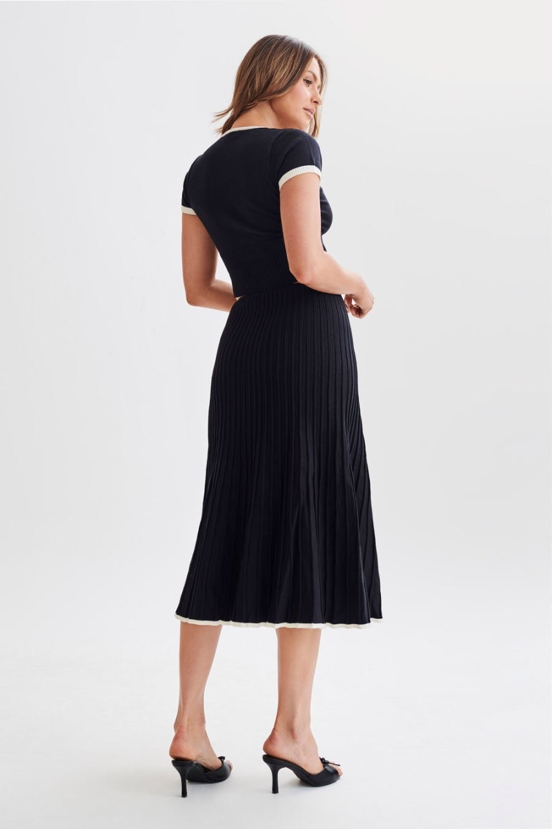 Women's Meshki Jolene Contrast Rib Knit Midi Skirts Black USA | S6G-7856