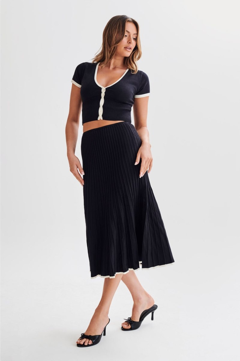 Women's Meshki Jolene Contrast Rib Knit Midi Skirts Black USA | S6G-7856