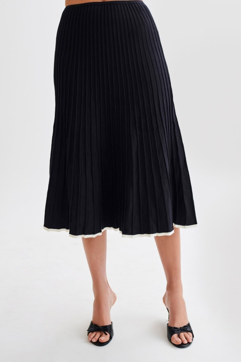 Women's Meshki Jolene Contrast Rib Knit Midi Skirts Black USA | S6G-7856