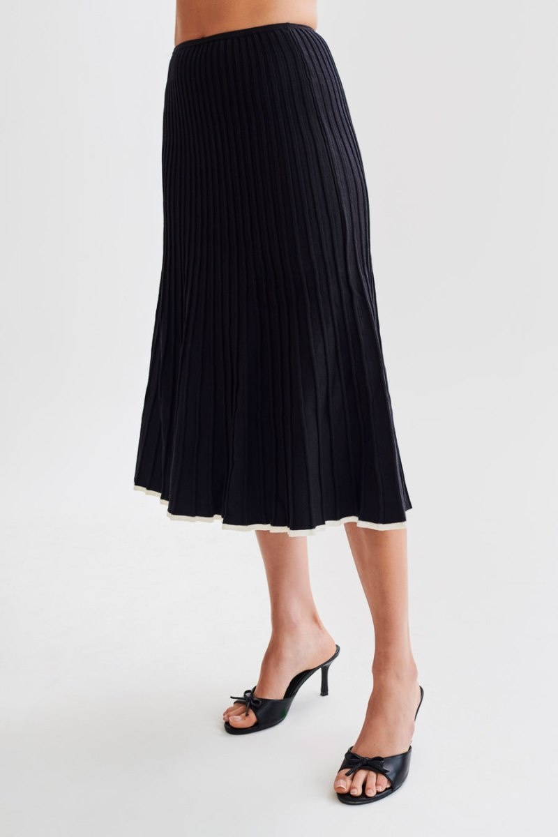 Women's Meshki Jolene Contrast Rib Knit Midi Skirts Black USA | S6G-7856