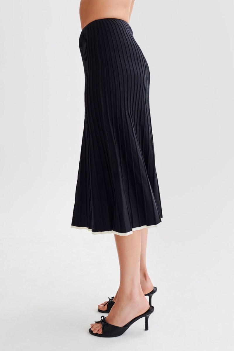 Women's Meshki Jolene Contrast Rib Knit Midi Skirts Black USA | S6G-7856