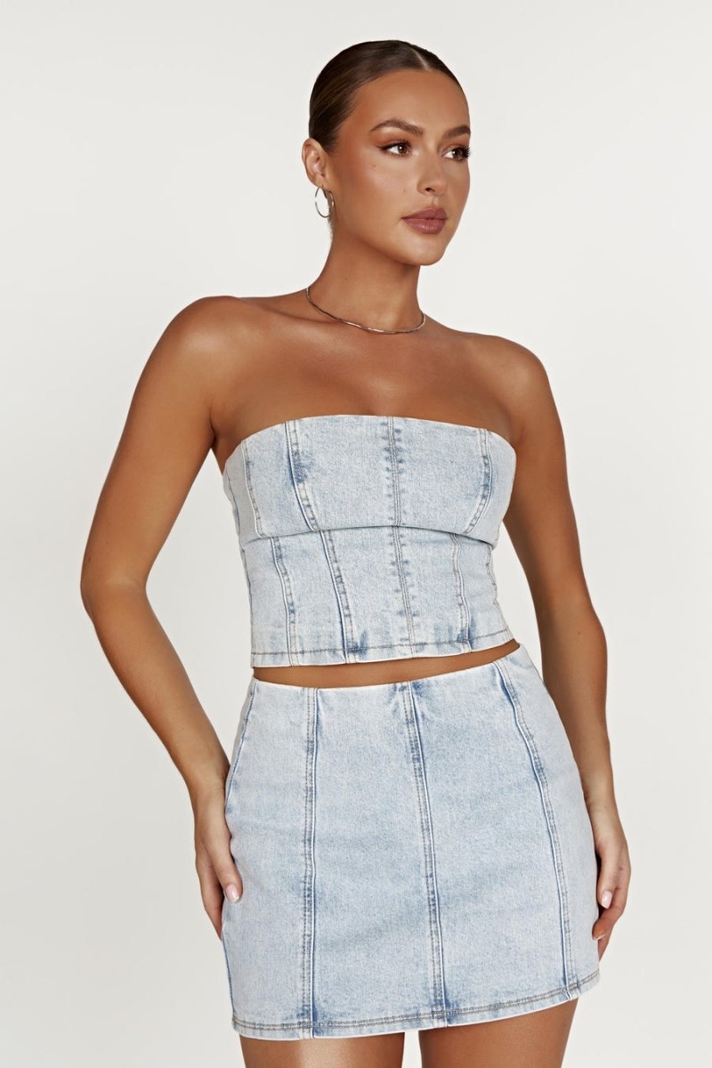 Women's Meshki Jordana Denim Tube Tops Light Blue USA | Q2G-3097