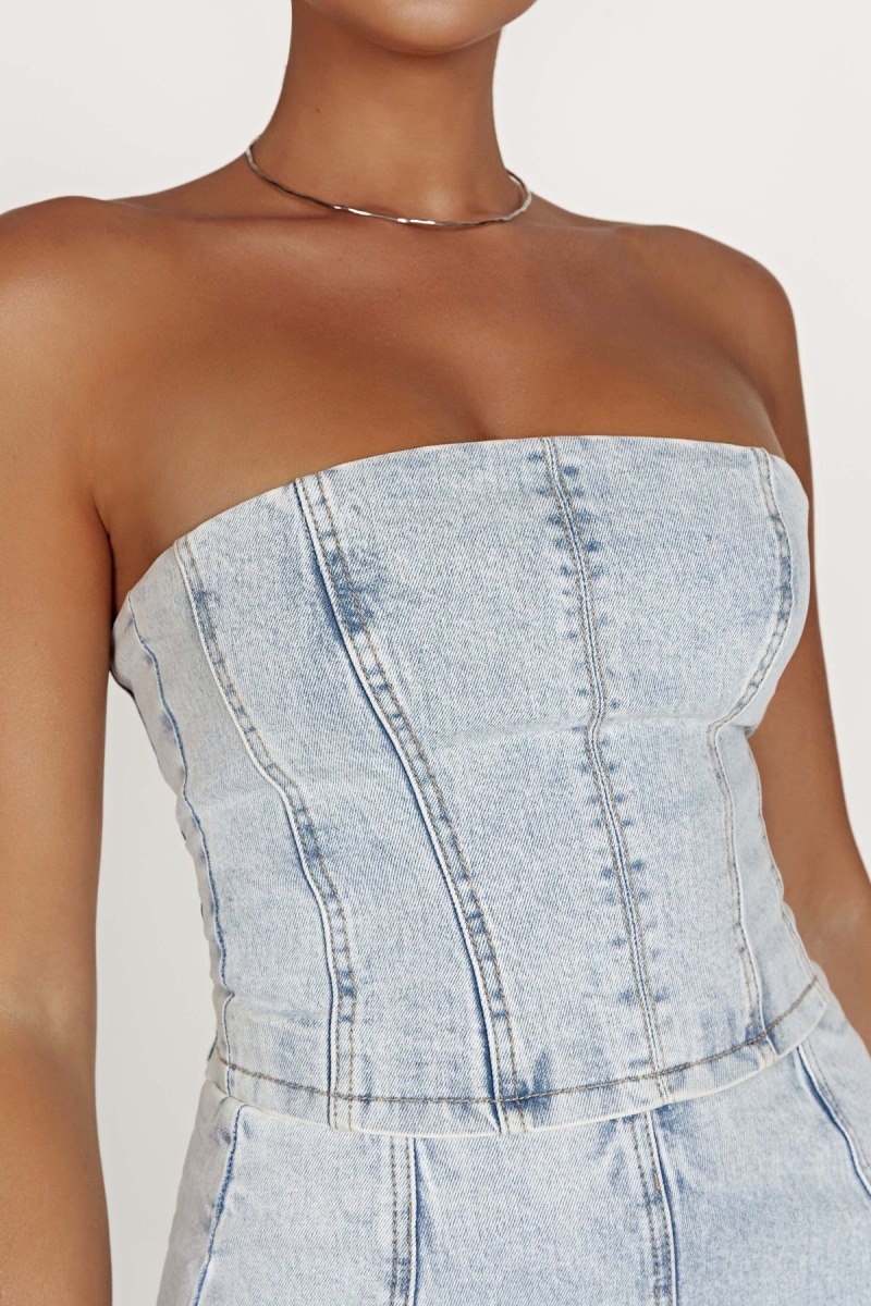 Women\'s Meshki Jordana Denim Tube Tops Light Blue USA | Q2G-3097