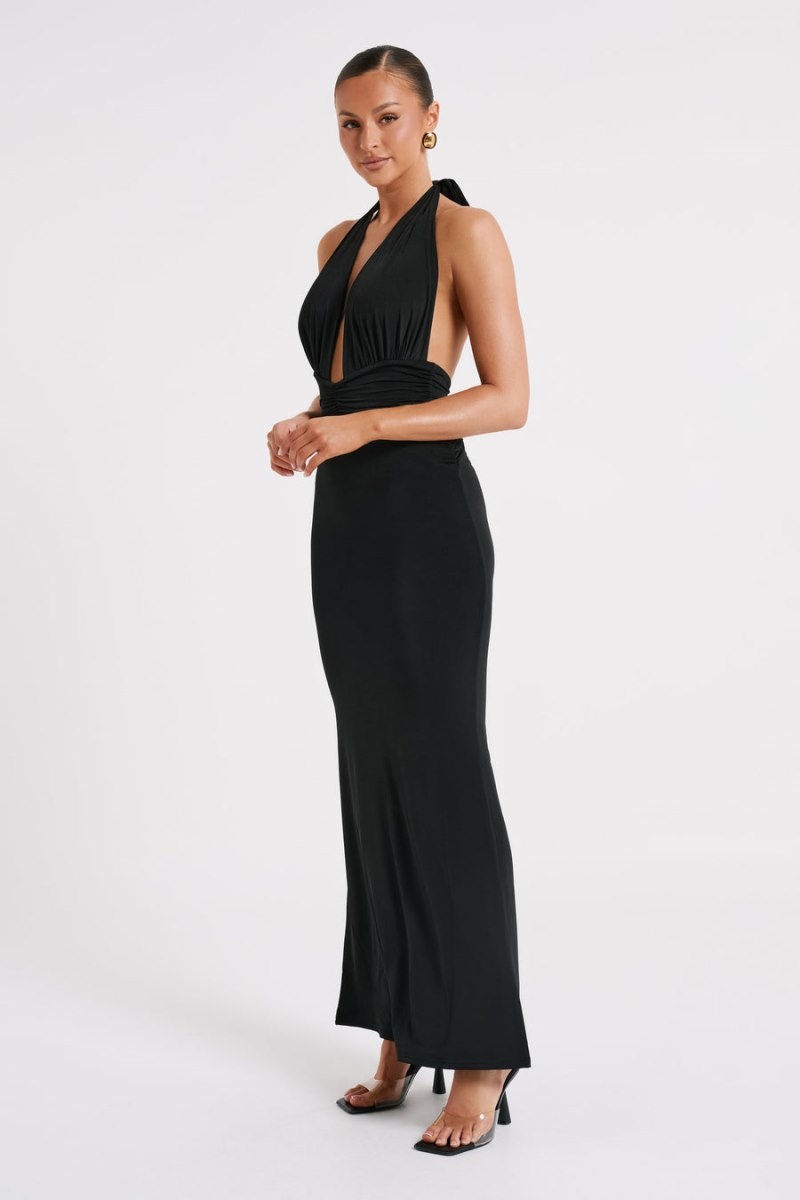 Women's Meshki Jovanna Slinky Halter Maxi Dress Black USA | T0S-6035