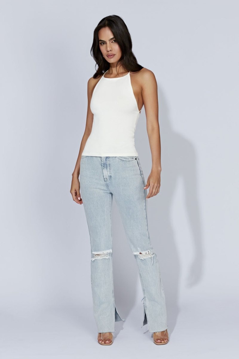 Women's Meshki Kelly Long Line Tops Off White USA | F5A-9189