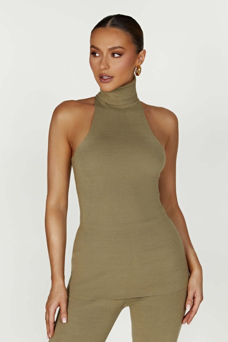 Women's Meshki Kelsea Sleeveless Turtleneck Tops Olive USA | V5L-1569