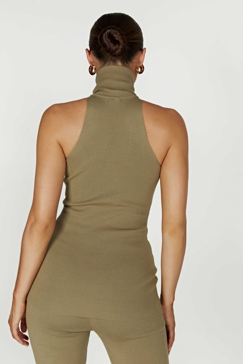 Women's Meshki Kelsea Sleeveless Turtleneck Tops Olive USA | V5L-1569