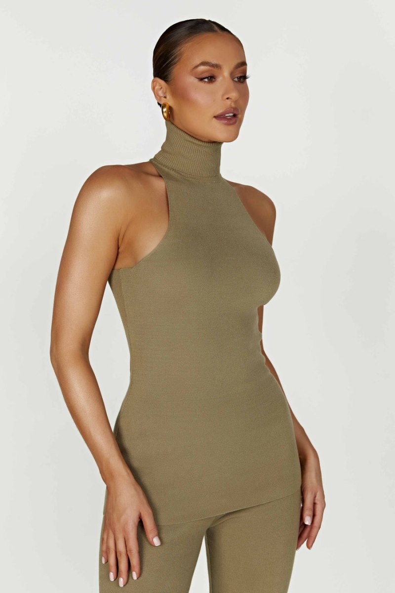 Women's Meshki Kelsea Sleeveless Turtleneck Tops Olive USA | V5L-1569