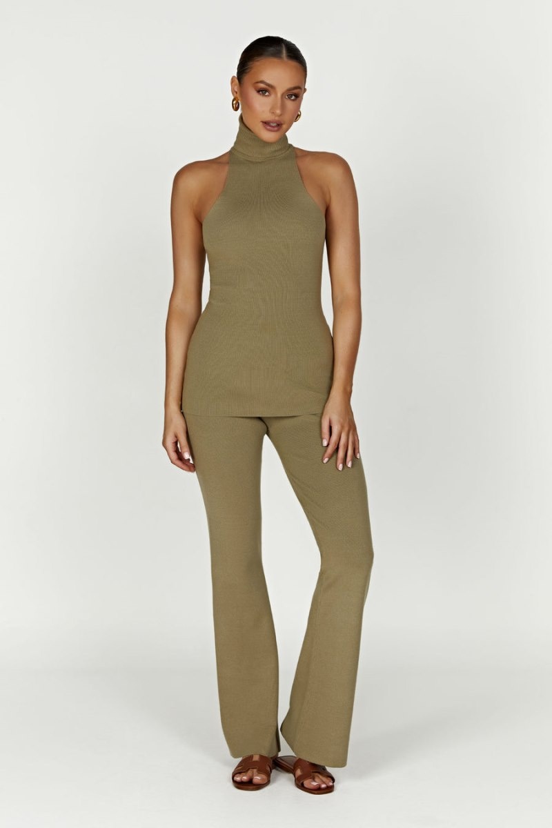 Women's Meshki Kelsea Sleeveless Turtleneck Tops Olive USA | V5L-1569