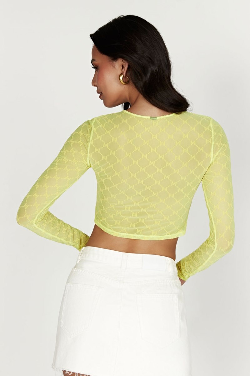 Women's Meshki Letitia Mesh Monogram Crop Tops Green USA | V1G-2992