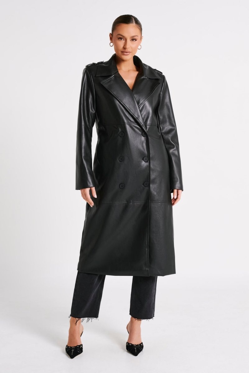 Women's Meshki Lexington Pu Trench Coat Black USA | D4X-7245