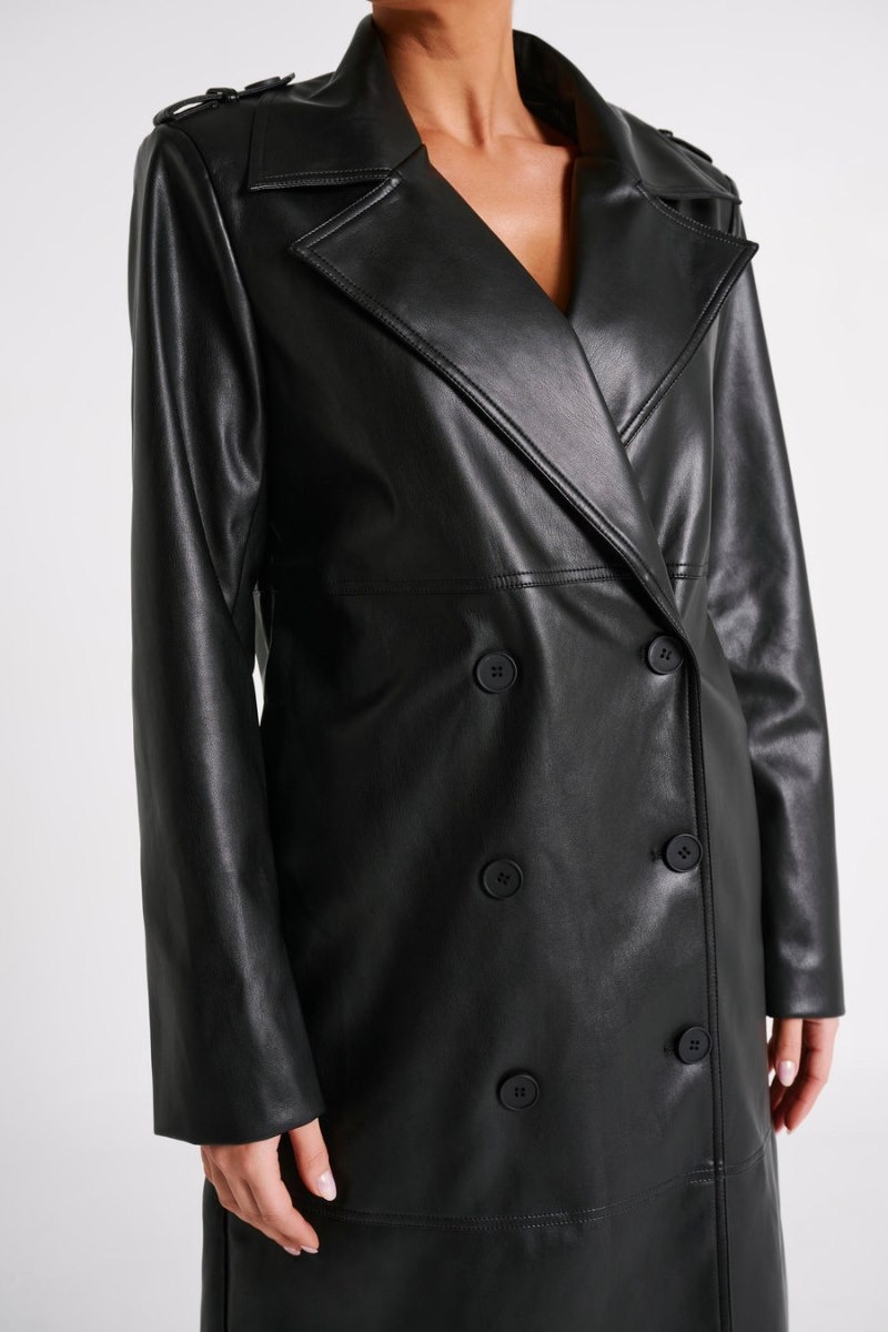 Women's Meshki Lexington Pu Trench Coat Black USA | D4X-7245