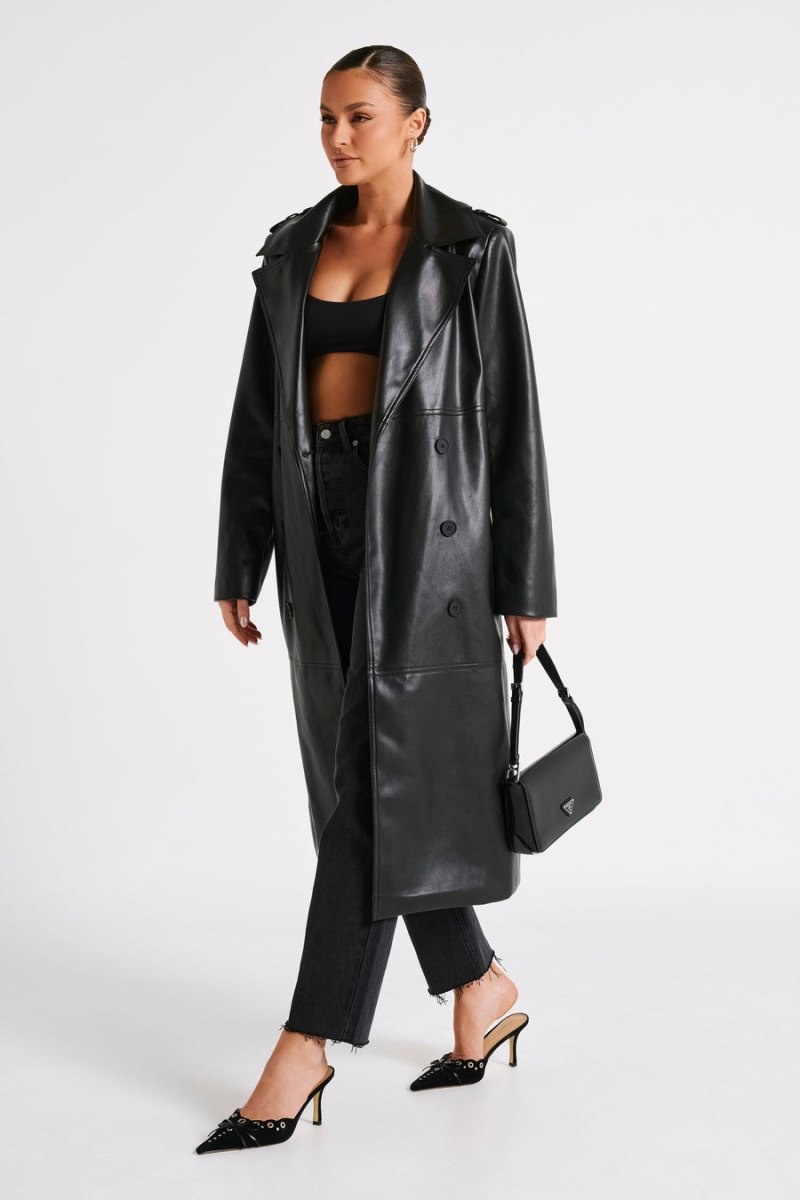 Women's Meshki Lexington Pu Trench Coat Black USA | D4X-7245