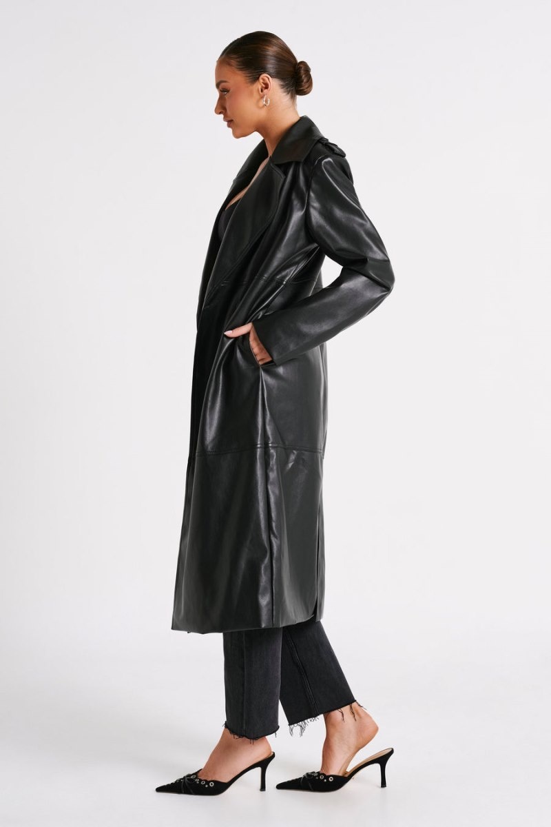 Women's Meshki Lexington Pu Trench Coat Black USA | D4X-7245