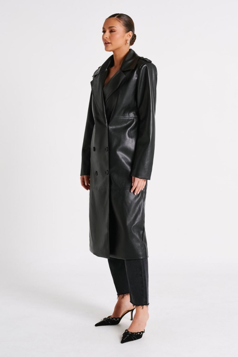 Women's Meshki Lexington Pu Trench Coat Black USA | D4X-7245