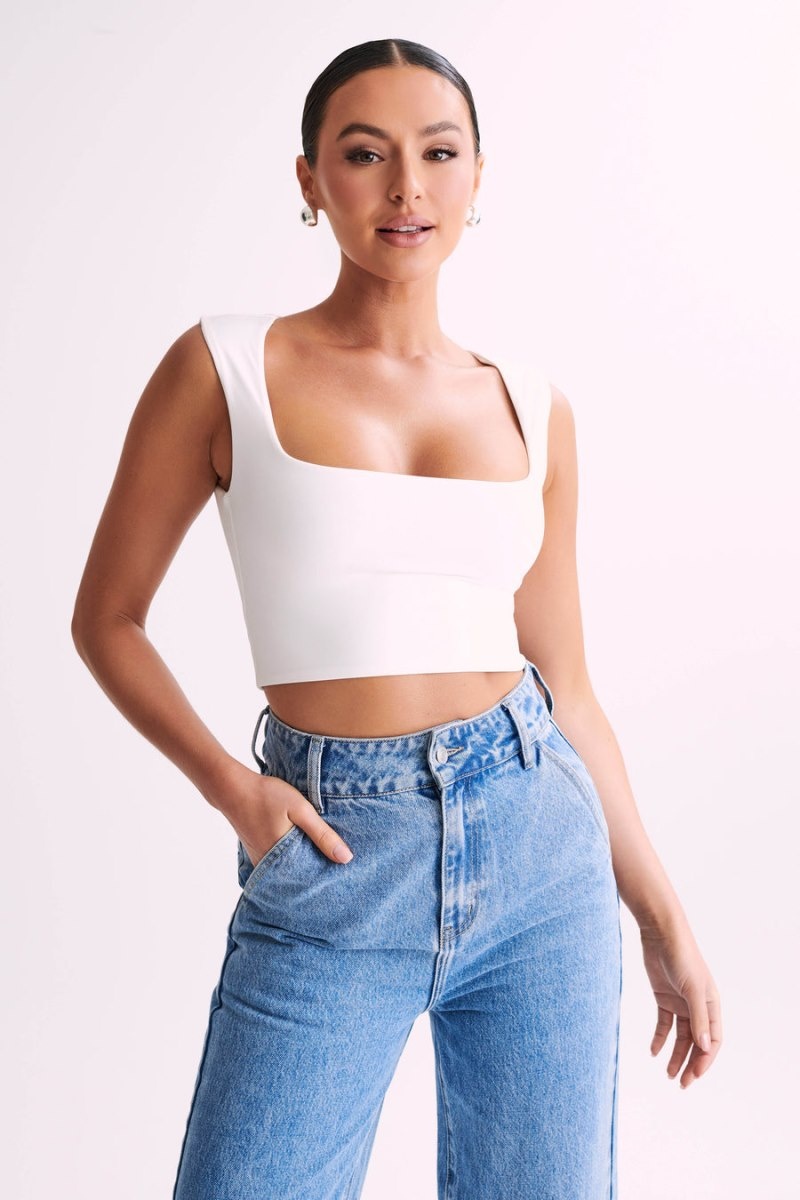 Women's Meshki Linley Recycled Nylon Cropped Tops White USA | H7B-9347