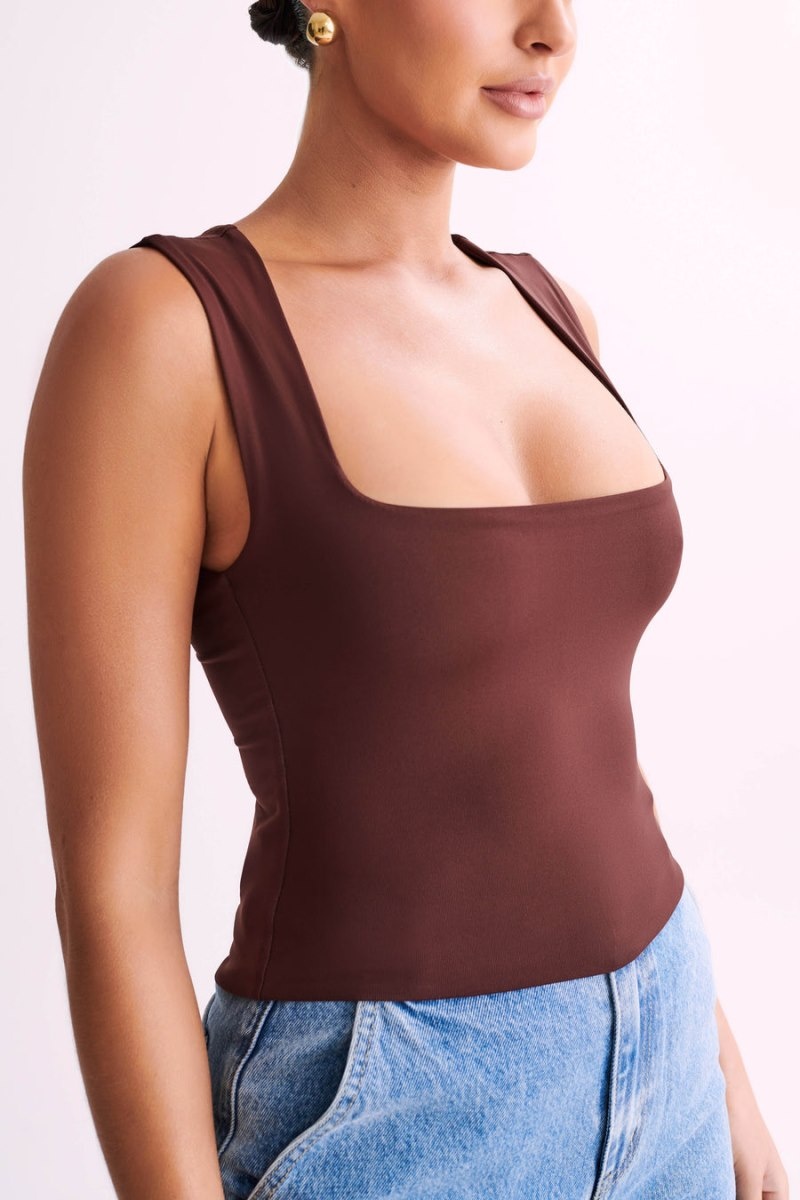 Women's Meshki Linley Recycled Nylon Long Line Tops Chocolate USA | Y0W-6460