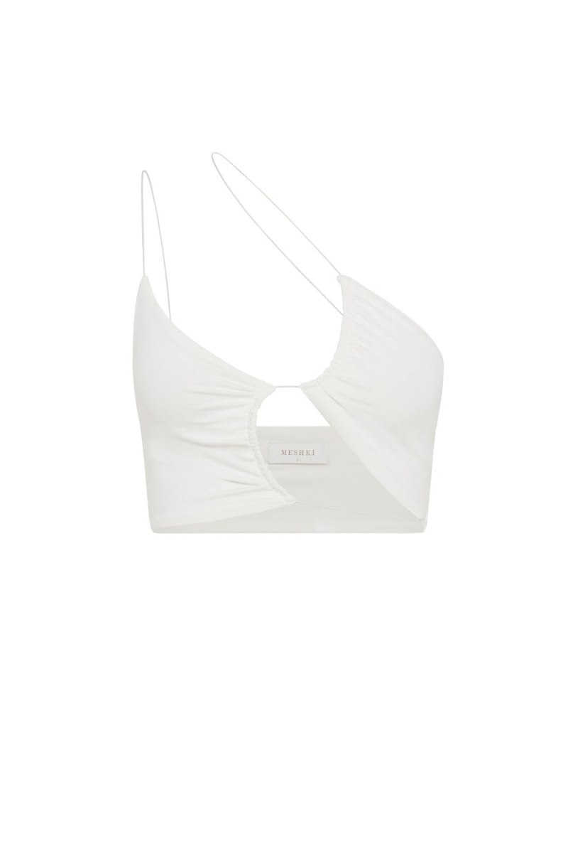 Women's Meshki Montana Ruched Cut Out Crop Tops White USA | M1S-3522