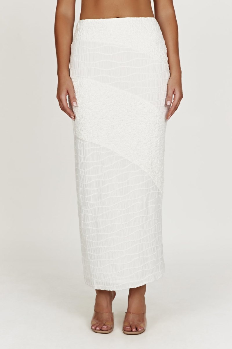 Women's Meshki Nyah Textured Midi Skirts White USA | V2E-3426