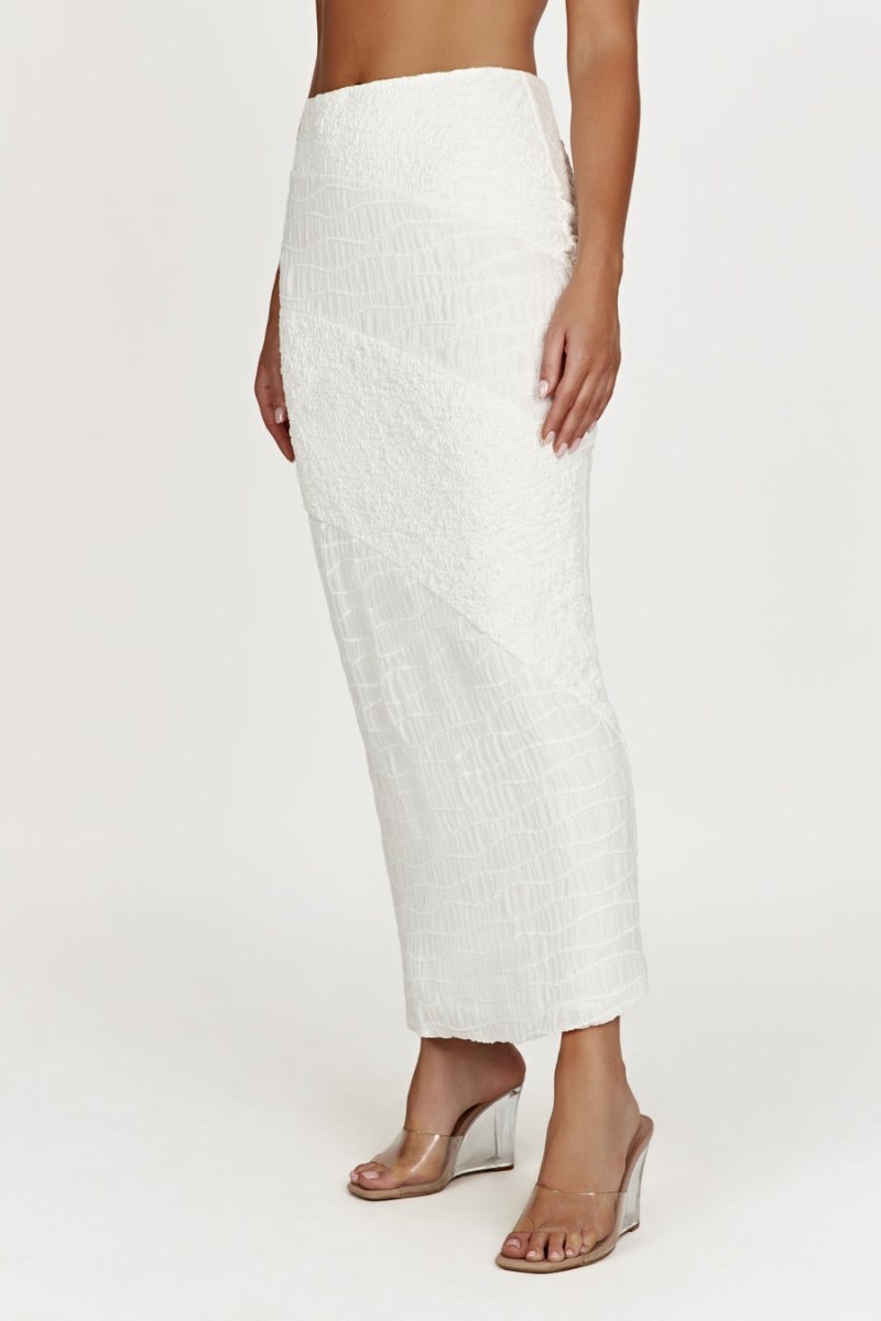 Women's Meshki Nyah Textured Midi Skirts White USA | V2E-3426