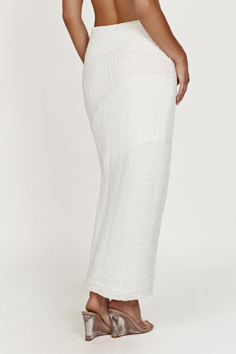 Women's Meshki Nyah Textured Midi Skirts White USA | V2E-3426