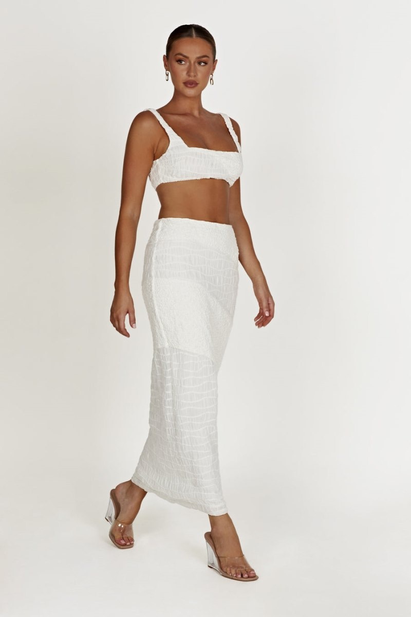 Women's Meshki Nyah Textured Midi Skirts White USA | V2E-3426