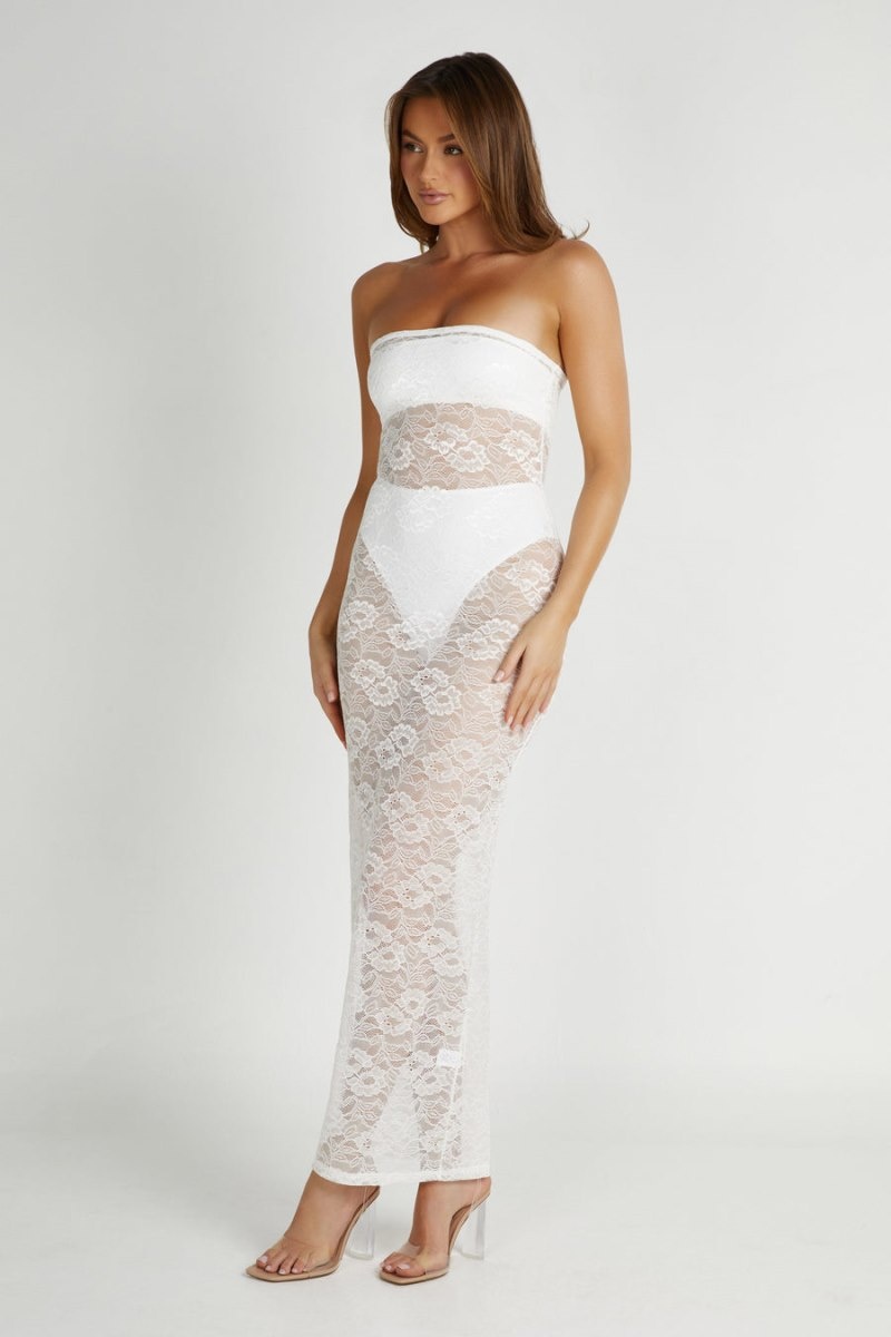 Women's Meshki Sasha Strapless Maxi Dress White USA | S4G-2644