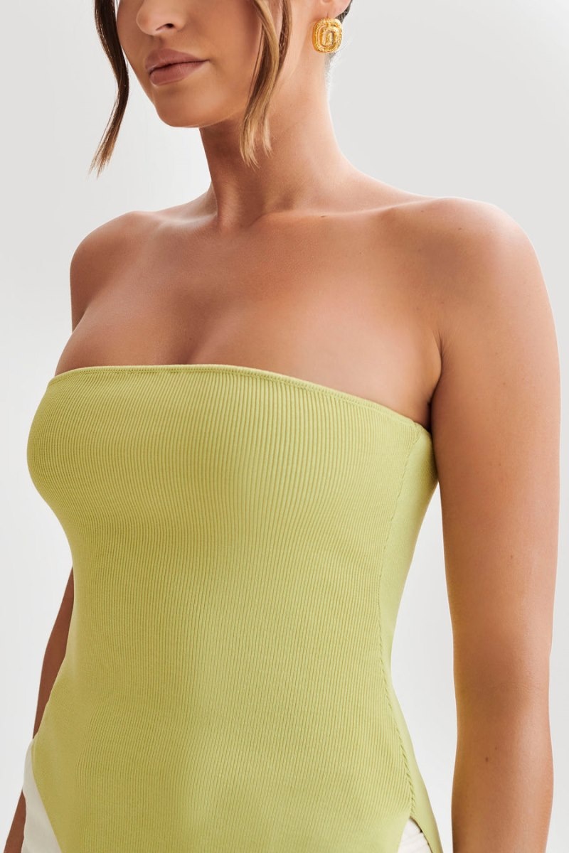 Women's Meshki Sidney Asymmetrical Strapless Knit Tops Green USA | J3Q-4646