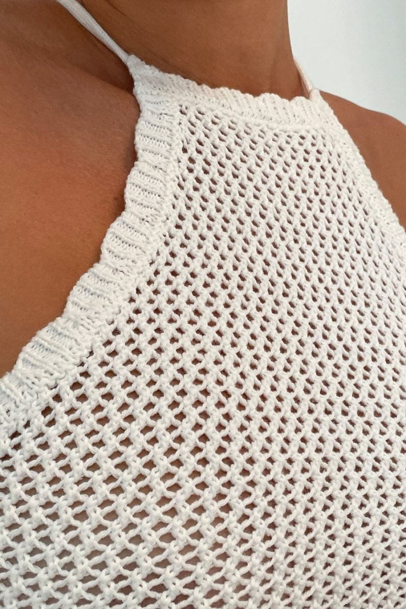 Women's Meshki Sylvana Crochet Halter Tops White USA | C2B-5143