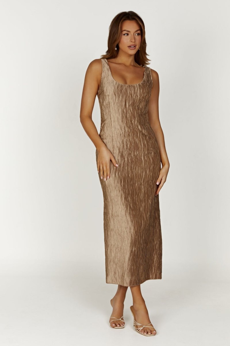 Women's Meshki Theia Plisse Maxi Dress Brown USA | C2B-5185