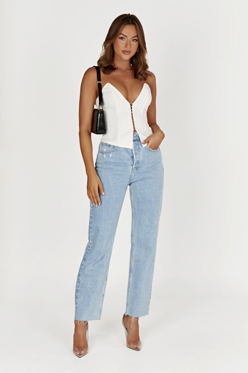 Women's Meshki Tina Mom Jeans Blue USA | P4A-7129