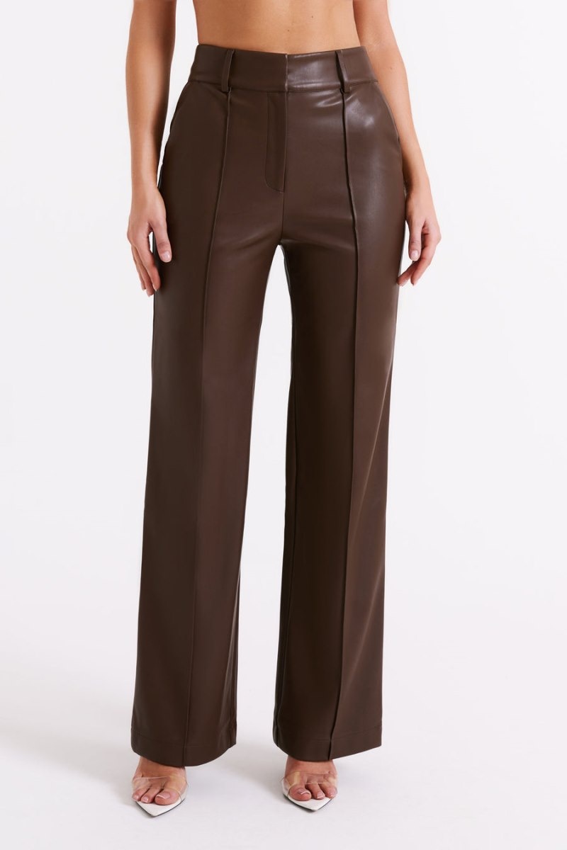 Women's Meshki Toni Faux Leather Wide Leg Pants Dark Brown USA | B9R-6127